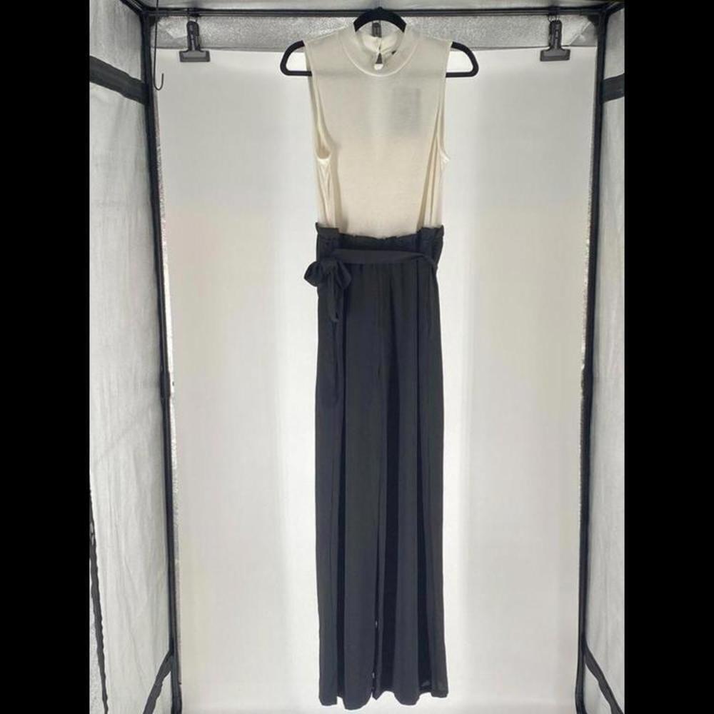 Chic Black and Ivory Jumpsuit with Bow Detail - Size XL